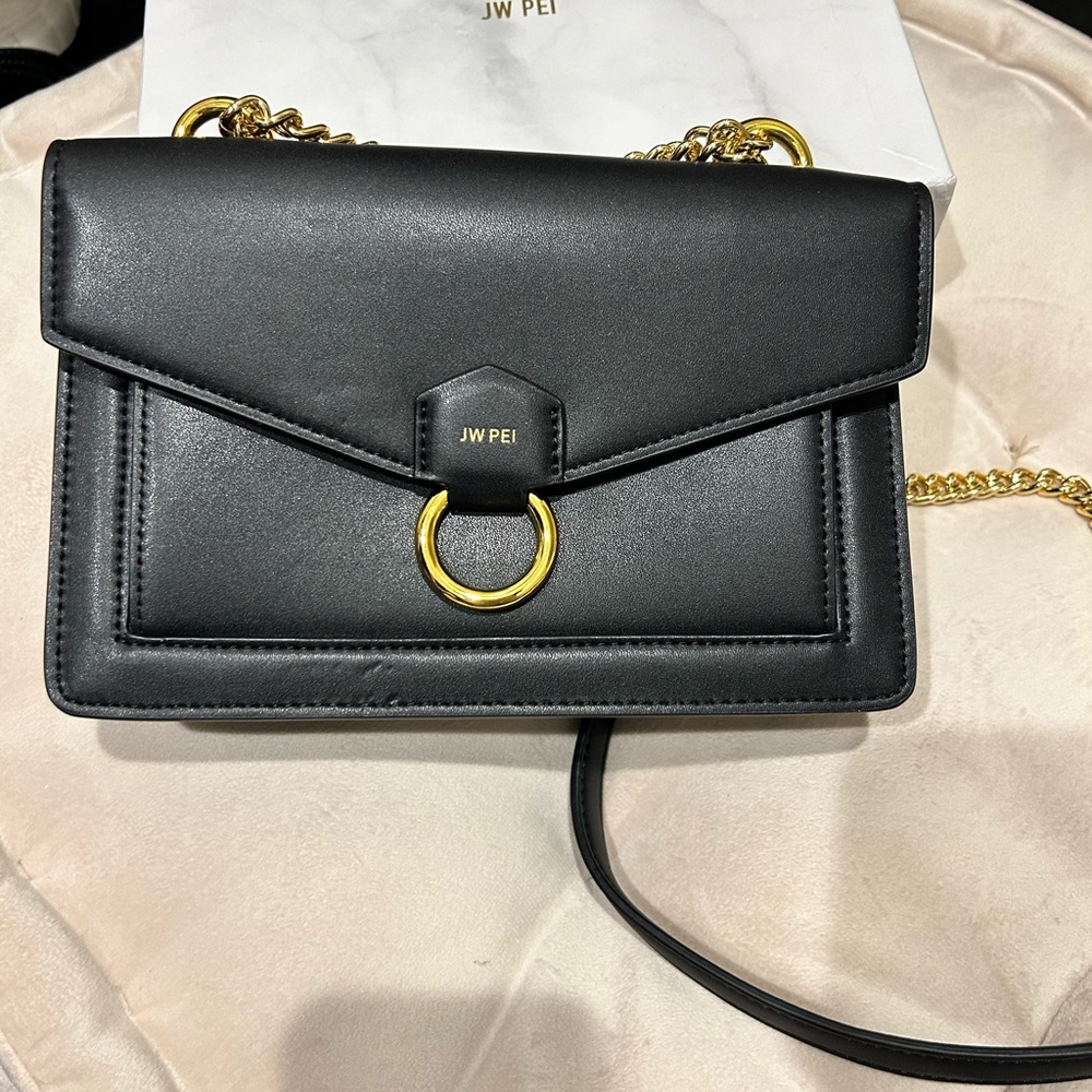 JW PEI Elegant Black Crossbody Bag with Gold Ring